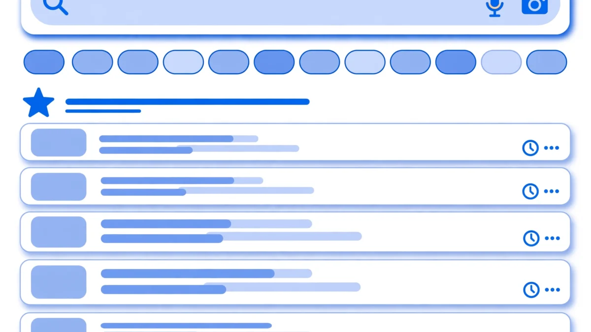 Illustration of a Google Search results page with the star icon beside Top Stories used to set preferred sources