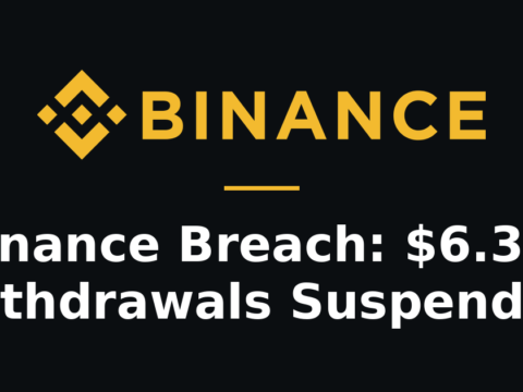 Binance logo above the headline 'Binance Breach: $6.3B, Withdrawals Suspended' on a dark background