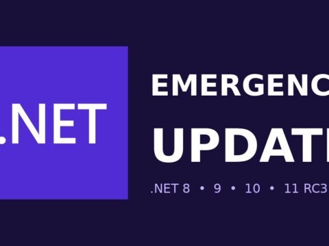 Microsoft .NET logo with emergency security update warning graphic
