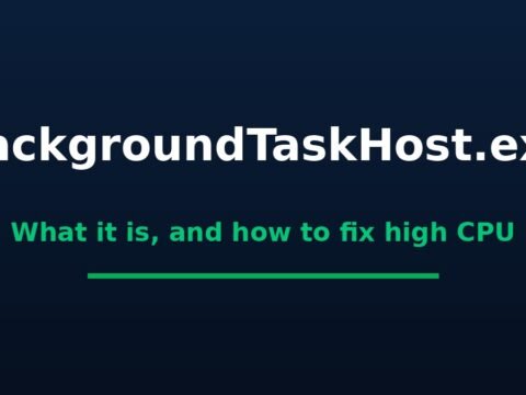 BackgroundTaskHost.exe title graphic explaining what the Windows process is and how to fix high CPU usage
