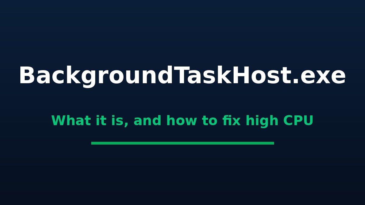 BackgroundTaskHost.exe title graphic explaining what the Windows process is and how to fix high CPU usage