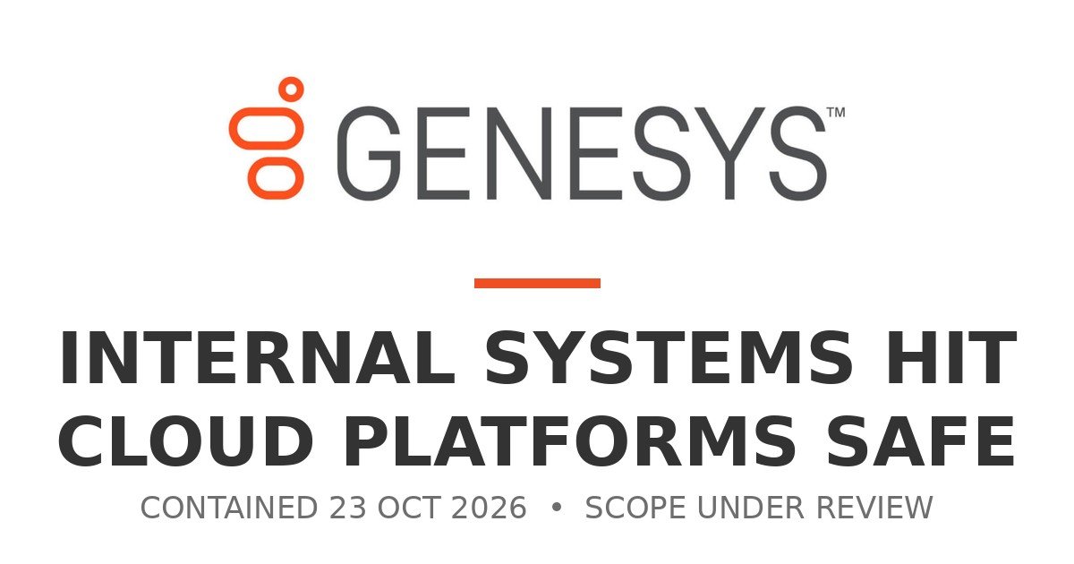 Genesys logo representing the confirmed internal-systems intrusion, with Cloud platforms unaffected