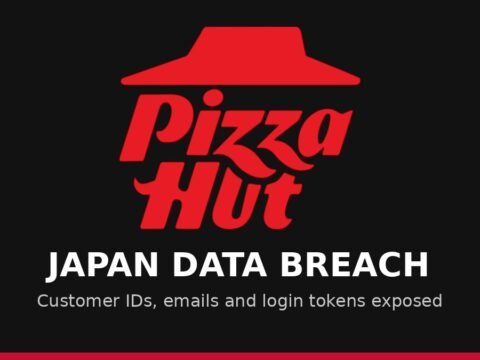 Pizza Hut logo over a dark graphic background with Japan data breach text