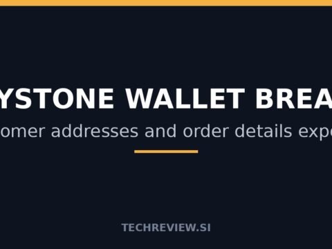Keystone hardware wallet with text about customer addresses and order details exposed in website breach