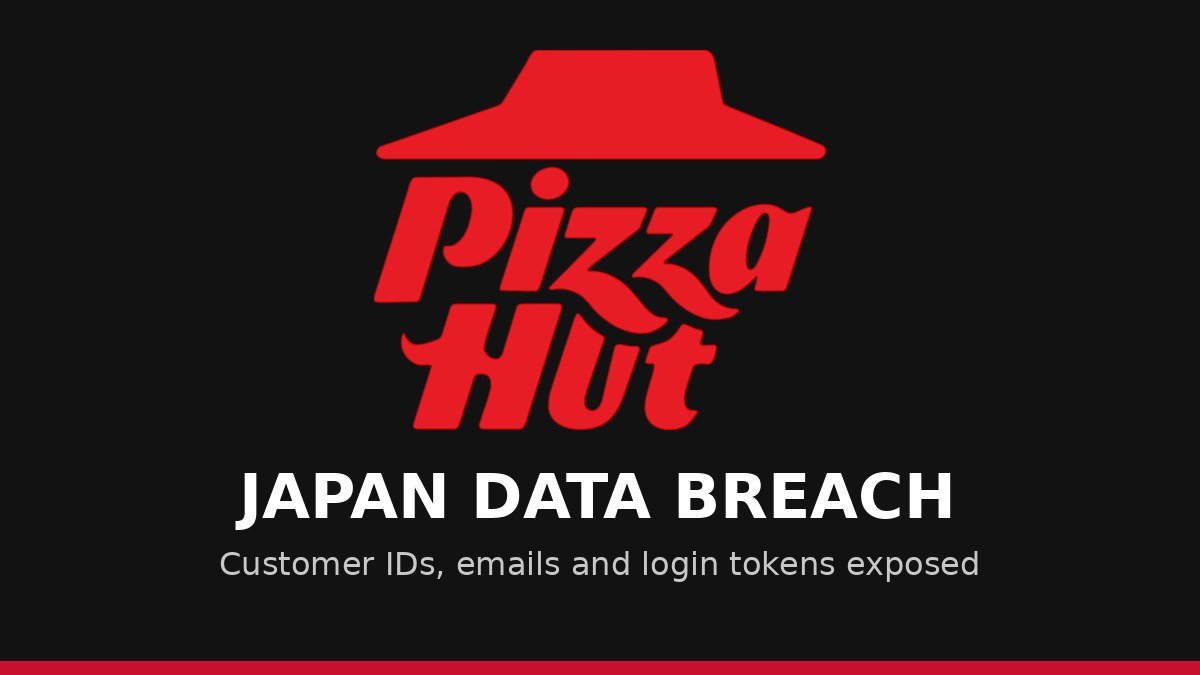 Pizza Hut logo over a dark graphic background with Japan data breach text