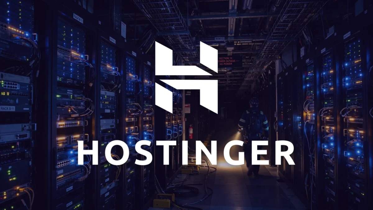 Hostinger logo over a dark data center during the October 20, 2026 outage