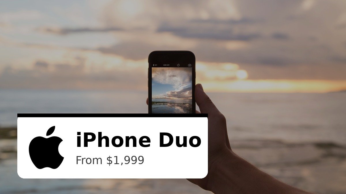 Apple iPhone Duo foldable phone held in hand at sunset