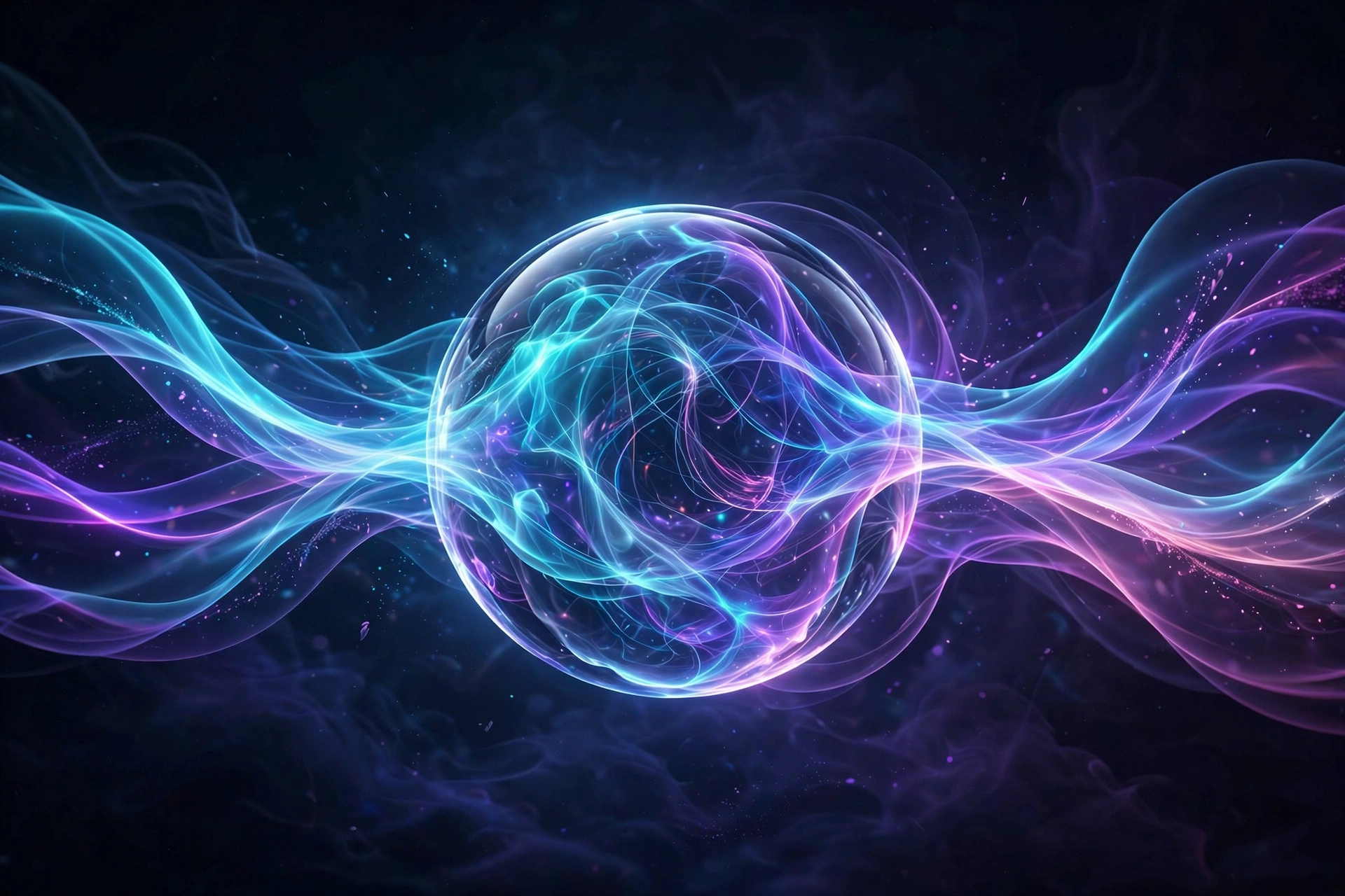 Glowing AI voice assistant orb with colorful light waves
